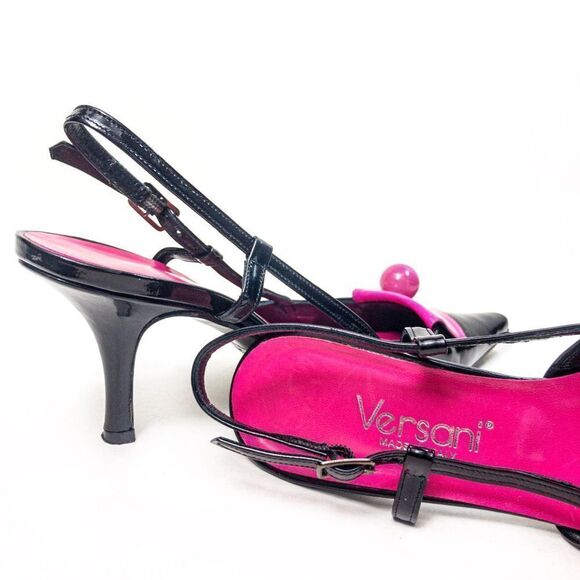 Versani Black Patent Knife Slingbacks Pink Gumball Sz 6B - Picture 4 of 11